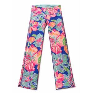 Lilly Pulitzer Luxletic Leggings Blue Pink Floral Stretch Athletic Pants - XS